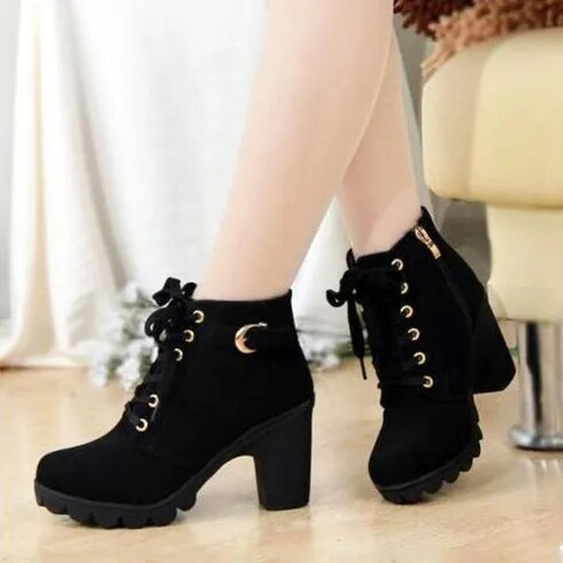 2022 New Spring Winter Women Pumps Boots High Quality Lace-Up European Ladies Shoes PU High Heels Boots Fast Delivery