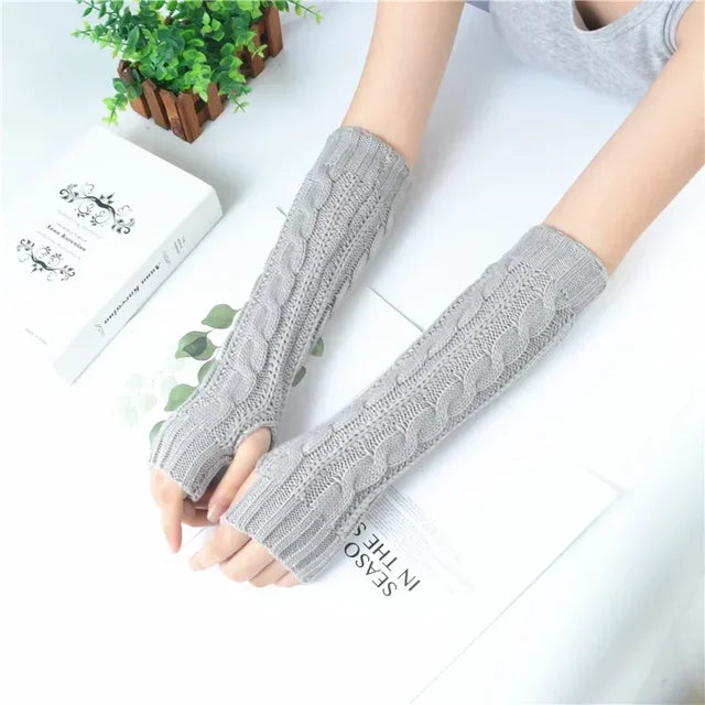 Long Fingerless Gloves Women‘S Mitten Winter Arm Warmer Knitted Arm Sleeve Fine Casual Soft Girls Goth Clothes Punk Gothic Glove